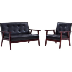 Hetftjn Chaise Longue Sofa Bed Camping Sofa Set 2-Piece Sofa Set Black Faux Leather for Hotel Room Relaxation Room Teenager's Room Office