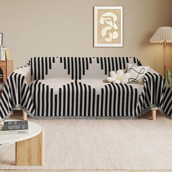 ‎Airfun AIRFUN Boho-Couchbezug, Sofakissenbezug, Decke, waschbar, Sofa-Schonbezug mit Quasten, wendbarer Kissenbezug, Haustier-Couchbezug, dicker, weicher Stoff, für Wohnzimmer, Schlafzimmer, Dekoration,