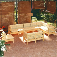 ‎Homgoday Homgoday Gartensofa-Set 10-teilig mit cremefarbenen Kissen aus Kiefernholz, Outdoor-Sofas für den Garten, Set für den Außenbereich, Gartensofa