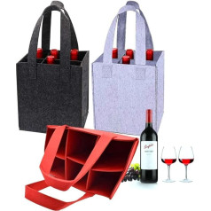 DBAILY Bottle Bag with 6 Compartments, 3 Pieces Felt Bottle Carrier, 24 x 18 x 16 cm (Dimensions), red, Wine bottle bag