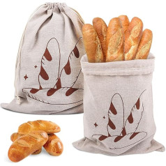 MXTIMWAN Linen Bread Bags for Keeping Fresh, Linen Bread Bag, Storage, Fresh with Drawstring, Reusable, Drawstring Bag, Linen Bread Bag, Also Fruit and Vegetable Bags, 29 x 40 cm, Pack of 2