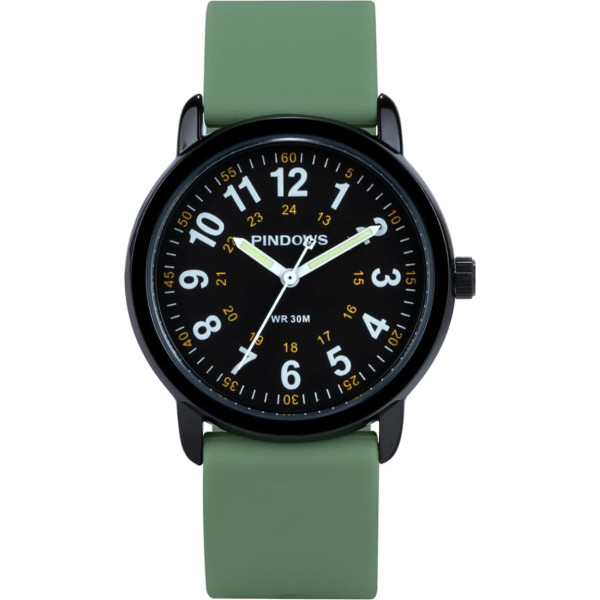 PINDOWS Analog Quartz Wrist Watch Silicone Band for Women Young Women Students Easy Read Waterproof Unisex Watch Luminous Dial
