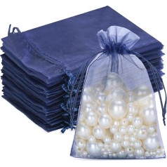 G2PLUS Dark Blue Organza Bags, 10 x 15 cm Gift Organza Bags, Pack of 50 Organza Bags with Drawstring for Wedding Candy Bags, Jewellery Bags, Gift Bags