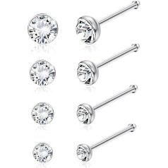 Sllaiss 4 Pairs Nose Stud Set for Women 925 Sterling Silver Czech Crystal Nose Piercing Hypoallergenic, Silver