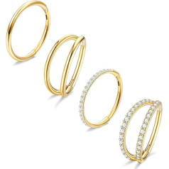 Dochais Set of 4 Stainless Steel Hoop Nose Rings, Helix Nose Piercings, Daith Septum Rings/Hoop Earrings, for Women, Men, Silver, Gold Colour, 8, 10 mm, 18G, 16G, 20G.