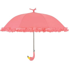 Esschert Design Flamingo Pongee Silk Umbrella with Ruffles, ABS and Iron, 98.0 x 98.0 x 79.0 cm