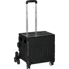 HOMCOM Foldable Shopping Trolley with Adjustable Telescopic Handle, Stair Climber with Lid, Transport Trolley up to 80 kg, Portable, Black