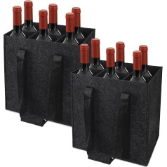 Bottle Bag 6 Bottles, Reusable Bottle Bag, Bottle Bag Made of Felt 100% Recycled, 27 cm x 27 cm x 18.5 cm Felt Bottle Carrier Felt Bag for Beer Bottles Wine Bottle Drink Bag, Black 2 PCs., Pocket