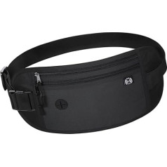Enloffi Money Belt for Travel Flat Bum Bag with RFID Blocker for Men and Women Waterproof Travel Money Belt with Adjustable Elastic Band for Cash Cards Passport, black, Casual