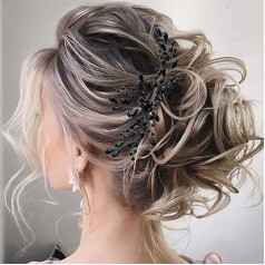 Bufenia Black Rhinestone Bridal Hairpieces Wedding Hair Pins Hair Accessories for Women and Girls