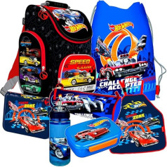 Hot Wheels Cars 7-Piece School Bag Set Satchel Pencil Case Satchel with Sticker Kids4shop, blue
