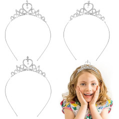 Pack of 3 Girls Rhinestone Crown, Princess Tiara Crown, Women's Heart Shape Girls Crystal Tiara, Rhinestone Wedding Crown, Bridal Headband for Birthday, Wedding, Pageant, Party