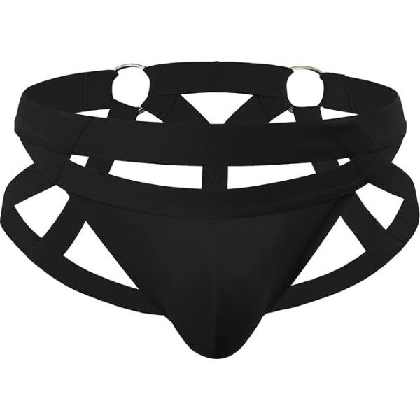 Alienjoy Jockstrap Men's Thong Strings with Rings Men's Sexy Underwear Thong Sports Underwear Hollow Thong Underpants