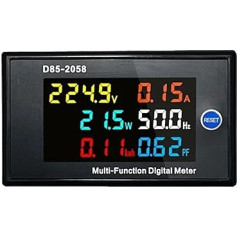 Six in 1 Single-Phase Household Wattage Hour Meter 220V Digital Display AC Voltage Current Frequency Panel Meter Power Monitor (AC40-300V 110A)