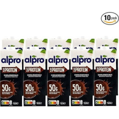 Alpro - Pack of 10 Protein Soy Drink Chocolate 1 Litre - Plant Protein Drink Choco Soy Soya Drink 100% Vegetable (50 g Protein per Pack)