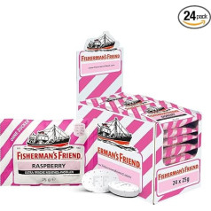 Fisherman's Friend Raspberry, 24 Storage Boxes, Raspberry and Menthol Flavour, Sugar-Free & Vegan, Sweets for Fresh Breath, 24 x 25 g