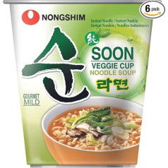 Nong Shim Instant Noodles Soon Veggie Ramyun - Korean Vegetable Cup Soup Mild - Quick Preparation - Pack of 6 x 67 g