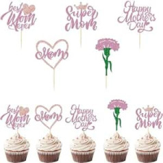 10 Pack Glitter Happy Mothers Day Cupcake Toppers Mom Cupcake Picks Cake Decoration Party Supplies for Mother's Day Party Cupcake Decorations