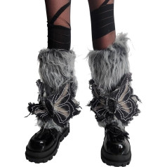 Punk Nieten Riemen Pelzige Beinwärmer Für Frauen Ästhetischer Schmetterling Fuzzy Stiefel Manschetten Beinabdeckungen Strümpfe Winteroutfits