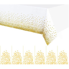 Pack of 6 White and Gold Party Tablecloths Disposable for Rectangle Table, White and Gold Dot Confetti Birthday Tablecloth, for Baby Shower, Boys Birthday, Anniversary, Single Party, Tea Party,
