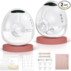 2-Pack White Electric Breast Pump Hands-Free with 10 Milk Bags, 4 Modes & 9 Levels, Strong Suction, Comfortable and Painless, Low Noise, BPA Free
