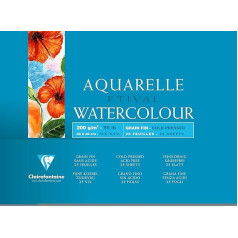 Clairefontaine Etival 96455C Watercolour Pad Glued on 4 Sides 25 Sheets 200 g Suitable for All Wet Techniques Fine Grained 100% Cellulose 30 x 40 cm White