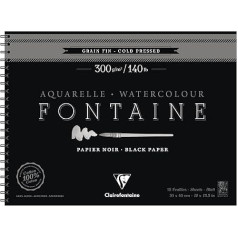 Clairefontaine 975312C - Malblock Fontaine mit Spiralbindung mit 12 Blatt, feine Körnung 300g 30x40cm, Schwarz