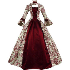 2024 - Fashion Women Plus Size Vintage Gothic Court Square Patchwork Bow Dress Bowsette Cosplay Costume (Wine, M)