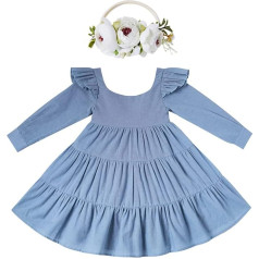 ANATA Baby Girls Linen Vintage Dress Ruffle Retro Flower Girl Dress Boho Summer Dress