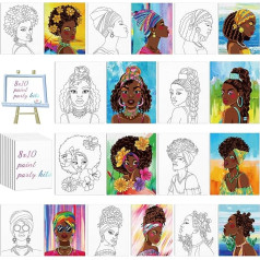 Chuangdi 10 Pieces Pre-Drawn Canvas for Painting for Adults and Kids, Pre-Printed Drinking and Painting Accessories, Afro Queen, Stretched Outlines, Canvas Painting Kit, Canvas Boards and Panels for