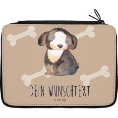 Mr. & Mrs. Panda Personalised Pencil Case Dog Relaxed - Personalised Gifts, Student, Dog Love, Black Dog, Pencil Roll with Name, Brown Personalised, Hand Drawn