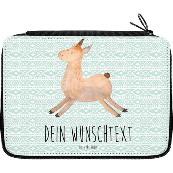 Mr. & Mrs. Panda Personalised Pencil Case Llama Jumping - Personalised Gifts, Lovesickness, Pencil Case for School Enrolment, Personalised S, Blue Personalized, Hand Drawn