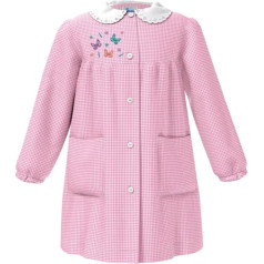 La Primula Verde, Siggi Nursery Apron for Girls, White/Pink, Check, Age 2 to 8, with Logo and No Logo, Separate Cotton Bag for Nursery, One Size (37 x 33 cm)