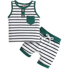 Newborn Baby Unisex Cotton Spring Summer Striped Sleeveless Shorts Vest Set Outfits Clothing 12 Months Boy Trousers