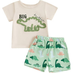 MAHUAOYIXI Toddler Baby Boy Spring Summer Outfit Short Sleeve Letter Dinosaur Embroidery T-Shirt Top and Elastic Waist Dinosaur Shorts 2-Piece Tracksuit Set Clothes for Small