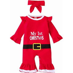 Toddler Baby Girls Boys Christmas Santa Romper Newborn Santa Claus Print Long Sleeve Jumpsuit Headbands Set Red Outfits Xmas Clothes A-125