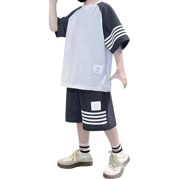 Unisex Kinder Kleidung Set - Junge Gentleman Plaid Outfits Cartoon Truck Kurzarm T Shirt Tops & Casual Shorts Rundhals Sportshirt Mit Trainingsshorts Stretch Hausanzug für Kinder 7-14 JahreKleidung