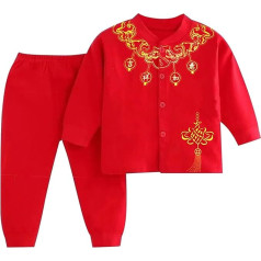 Baby Vest Long Sleeve Red Text Print Buttons Solid Color Elastic Waistband Pants Baby Boys New Year Outfit Winter Outfit E 0-3 Months, E