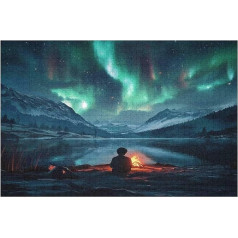 Wood Puzzles for Adults and Children, Northern Lights in Norway Puzzle Toy Set, Family Games, Home Decor Gift, 1000 Pieces - 38 x 26 cm