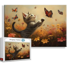 Puzzle Katze Schmetterling 4000 Teile Groß XXL 140x87 cm, Jigsaw art Impossible Erwachsene Anspruchsvoll, Klassische Jigsaw Erwachsene, Junge, Mädchen, Geschicklichkeitsspiel für Die Ganze Familie U-0