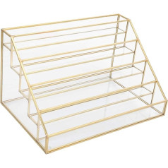 Glas Nagellack Display Rack Lippenstift Lipgloss Balsamhalker, 5 -Layer -Schreibtischschelf mit Kupfer -Ecken für Kosmetika, ätherische Öle, Zubehör (S 15x3.5x2,5 cm / 5.9x1.4x1in) (L 7.5x7.5x15cm /