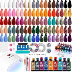 Lavender Violets LA06 UV Nail Polish Set with 54 W LED Lamp Curing Dryer, 45 + 4 Colours, Nail Primer, Base, Matte & No Wipe Top Coat, Gifts, Manicure Tools, Decal, Sticker Remover, 73 Pieces