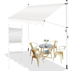 SUNNY GUARD Clamp Awning 250 cm with Hand Crank Balcony Awning No Drilling UV-Resistant Height Adjustable Sun Protection Waterproof Cream White