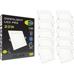 CLAR - LED recessed spotlight, flat, 230 V, spotlights, ceiling light, downlight, square, 20 W (pack of 10)