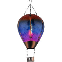Solarlampe Hängeleuchte Heißluftballon Außenlampe bunt Feuereffekt Balkonlampe, Metall Glas, 24x 0,5W warmweiß, DxH 25x58 cm
