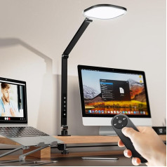 Desk Lamp Clampable, Daylight Lamp, Desk 15 W Eye Protection, Home Office, Swivel Arm Office Lamp, Black Desk Lamp, LED Dimmable Desk Lamp, Architect Lamp