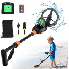 Children's Metal Detector, Lightweight Metal Detector with LCD and Sound Display, Highly Sensitive Metal Detector with Waterproof Search Coil for Children or Beginners (Black with Accessories)