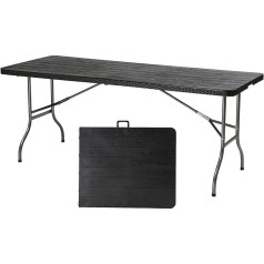 Sekey Folding Buffet Table, Rattan Look, Camping Table, Party Table, Garden Table with Carry Handle for Garden, Balcony, Patio, 150.5 x 70.5 x 73 cm, Anthracite