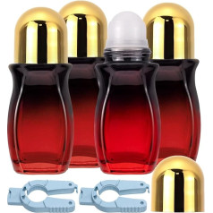 Ellbest Glas-Rollerflaschen, 50 ml, 4 Stück, Farbverlauf, Rot, Deo-Rollerflasche mit Kunststoff-Rollerball und Öffner, Rollerball-Flaschen, Deo-Behälter für ätherische Öle, Parfüm (goldener Deckel)