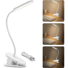 Aigostar LED Reading Lamp Bed 2 Pieces, Dimmable Clamp Lamp with 360° Adjustable Flexible Arm, Reading Lamp with Rechargeable Battery, 3 Brightness Modes and 4000 K Eye Protection Colours
